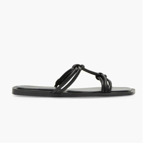 Azalea Wang Stetson Women Flat Sandal Sz 11 Black Minimalist Strapped Padded New - Picture 7 of 7